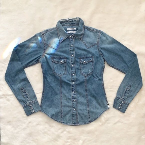 One Teaspoon Zeppelin Savannah Chambray Denim Shirt Button Down Distressed - Picture 9 of 16